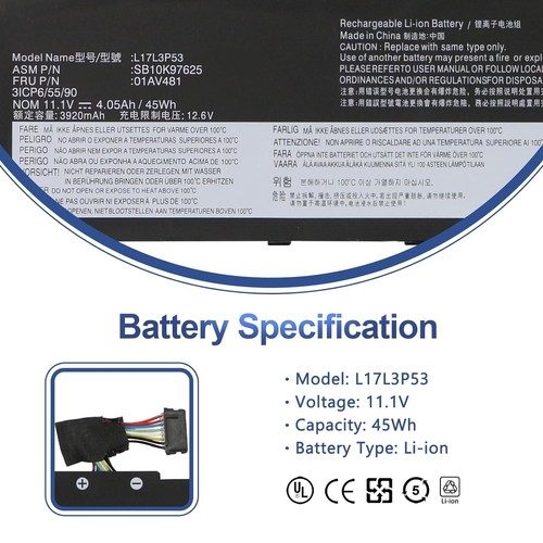 01AV483 01AV481 01AV482 Battery For Lenovo ThinkPad L380 L390 Yoga L17L3P53 45Wh - Picture 9 of 11