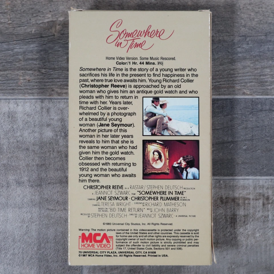 Somewhere In Time VHS VCR Christopher Reeve Jane Seymour Rated G Romance - Image 3 of 4