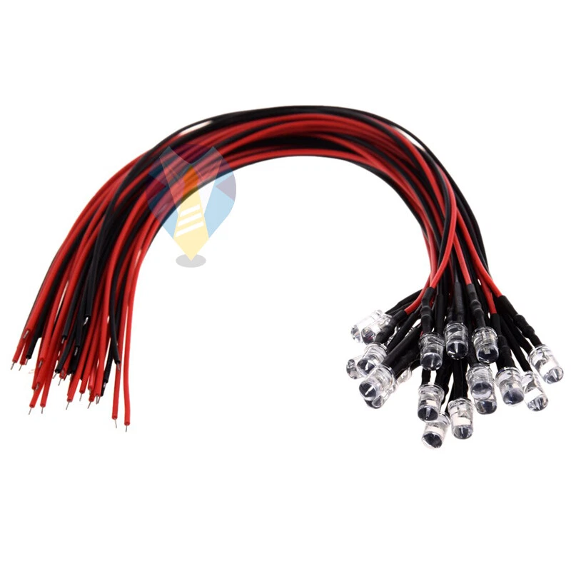 10 LED BIANCHI BIANCO CALDO 3 mm CABLATI 20cm CON RESISTENZA 12v CON CAVO A2B31 - Immagine 2 di 2