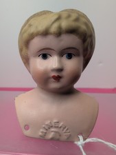 3x2.5x1.5  Antique German Minerva Tin Head Doll Head Painted Blue Eyes x
