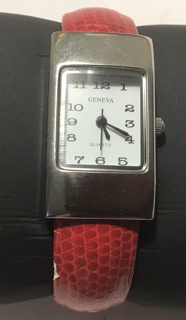 Geneva Ladies Cuff Watch Rectangular Face Red Ban… - image 1