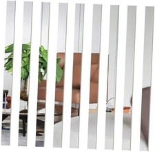 10 Pcs White Mirror Wall Stickers Striped Design Mirror Art Tile Decal DIY