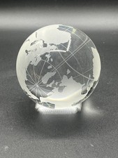 Vintage Heavy Art Glass Frosted Earth Globe Paperweight w/Frosted Countries