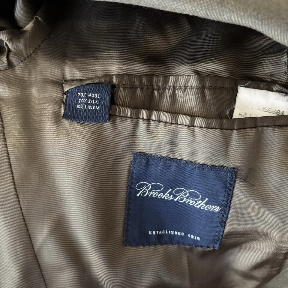 复古 Brooks Brothers 男式西装外套 43L 羊毛丝绸亚麻意大利制造旧钱豪华 — 第 2/4 张图片