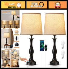 Touch Control Bedside Table Lamps with USB A/C Ports, 3-Way Dimmable, Set of 2