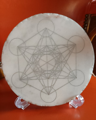 Crystal Grid Metatron Cube Thick Stone Plate, 3 lbs 7'' 11/16 inches!