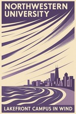 Northwestern University - Lakefront Campus Poster 1930s Style - Size: 24x36” -