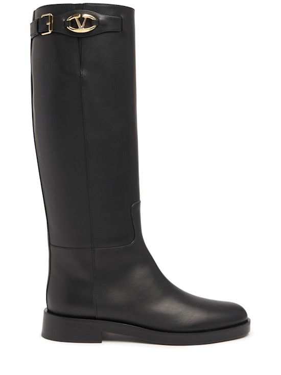 Valentino Garavani - 30mm Vlogo leather tall boots - Black Valentino Garavani - 30mm Vlogo leather tall boots - Black