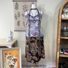 90s Y2k Paisley Glitter Midi Skirt Fairy Grunge Forest Whimsy Boho Hippie M L