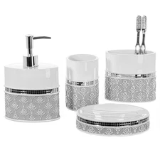 Creative Scents Mirror Damask Bathroom Accessory Set Complete - Decorative 4 ...