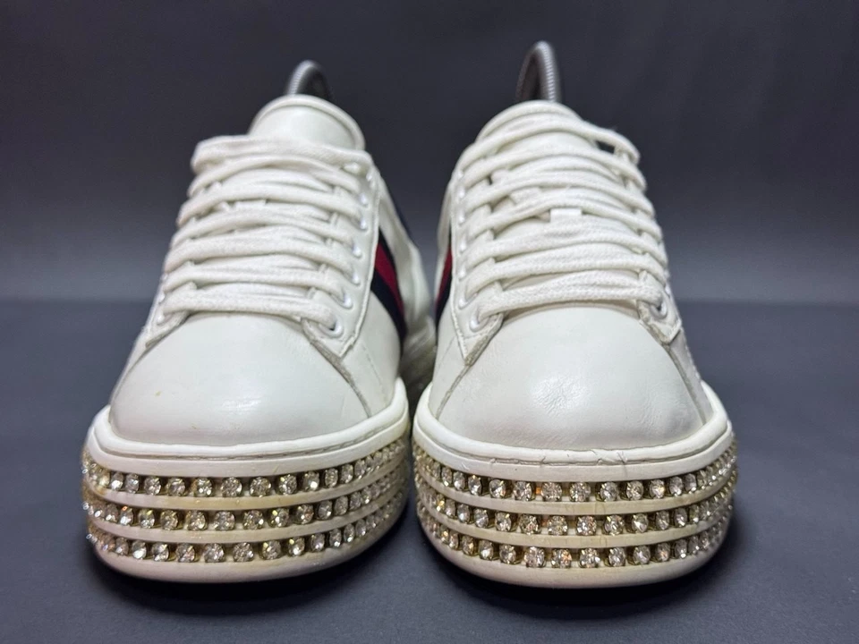 Gucci Ace Cristal y Abeja Cuero Bandas Web Tenis Mujer S Zapato Talla 9 EE. UU. Foto 2 de 4