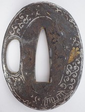 Tsuba Eisen Stichblatt für Japanisches Wakizashi Kurzschwert aus Japan 0208D6