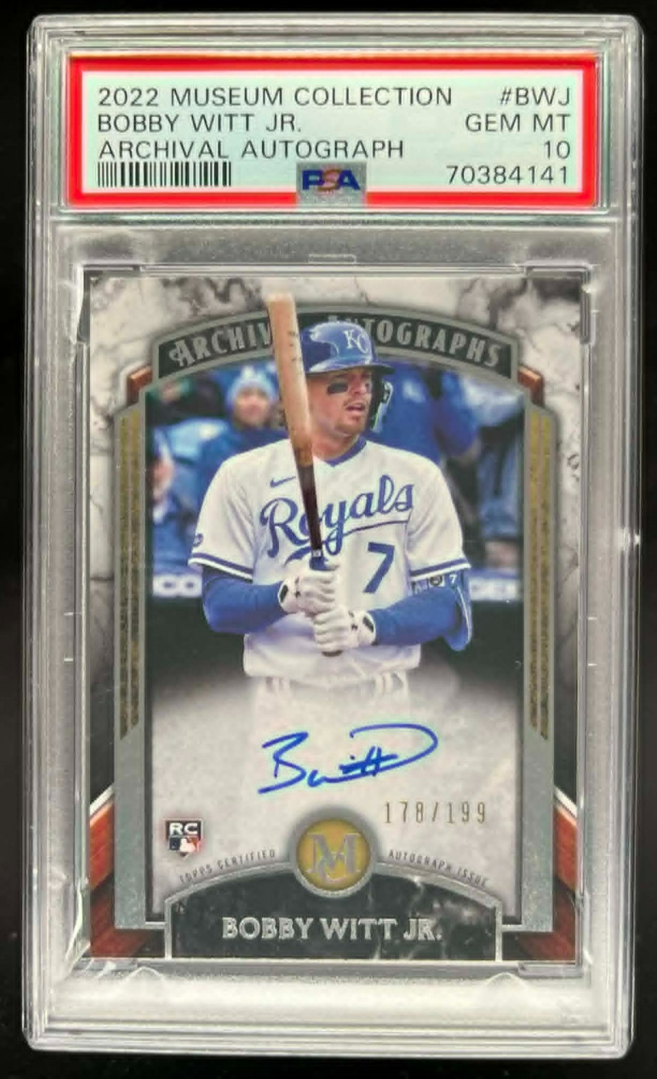 2022 TOPPS MUSEUM COLLECTION BOBBY WITT JR RC ROOKIE AUTO /199 PSA 10 GEM MINT