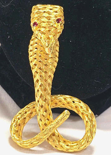 Vintage Braided Gold KJL Rattle Snake Brooch Pin 1960's
