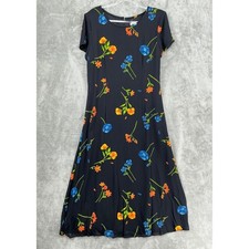Vintage Talbots Dress Women 12 Maxi Floral Modest Career Office Back Zip Black