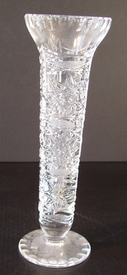 Clear Crystal Flared and Footed Flower Vase with Stars and Textured Diamonds