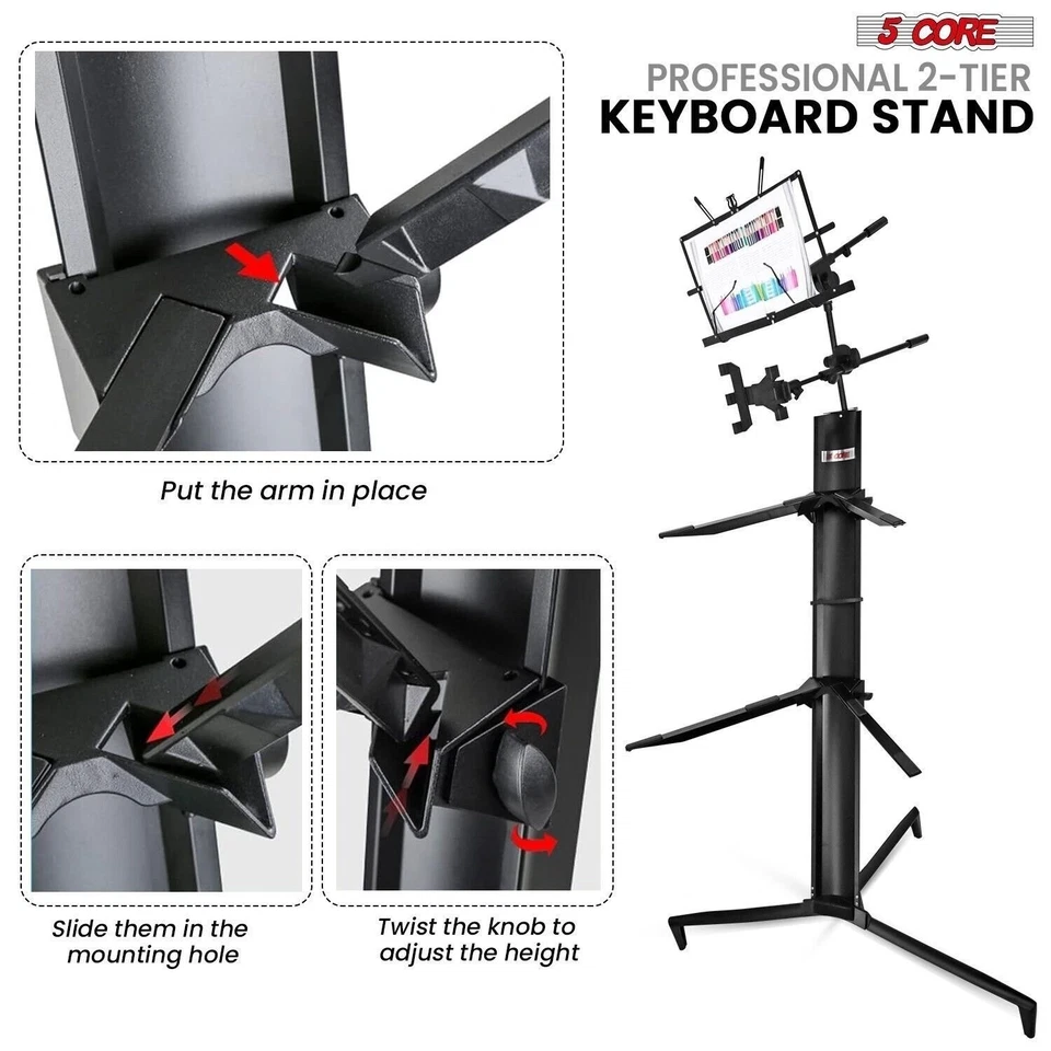 5 Core Keyboard Stand 2 Tier Column for 61/76/88 Key Boards Aluminum Build - Image 3 of 4