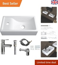 Space-Saving 41x23 cm Rectangular Bathroom Basin with Left-Hand Drain & Faucet