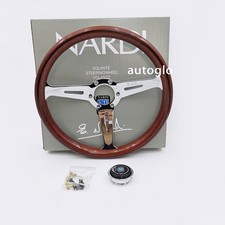 Nardi Classic 360mm Mahogany Wood Steering Wheel With Silver Chrome Finish