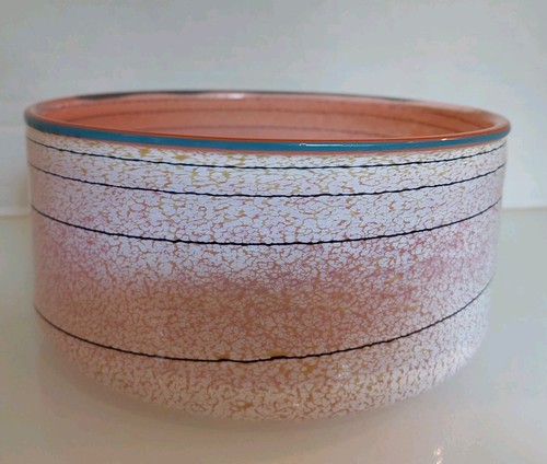 Taylor Backes Hand-Blown Pink Speckled Art Glass Bowl W Contrast Rim Vtg Decor - Picture 3 of 8