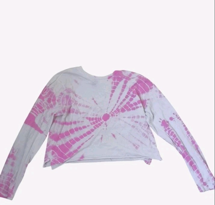 Factorié Women's Pink & White Tie-Dye Knit Long Sleeve Crew Neck T-Shirt S