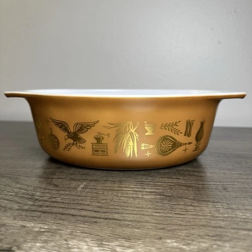 Vintage Pyrex 043 Early American 1.5 Qt Brown Gold Oval Baking Dish No Lid