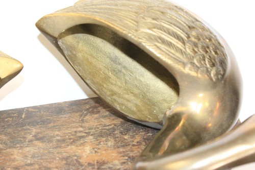 2 Heavy Vintage Brass Swan Planters; 5.2lbs total; 10"; geese; pair love - Picture 12 of 12