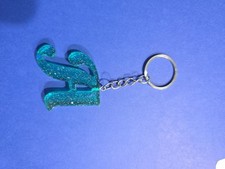 Initial New Letter Cursive A Resin Teal W Sparkle Key Chain