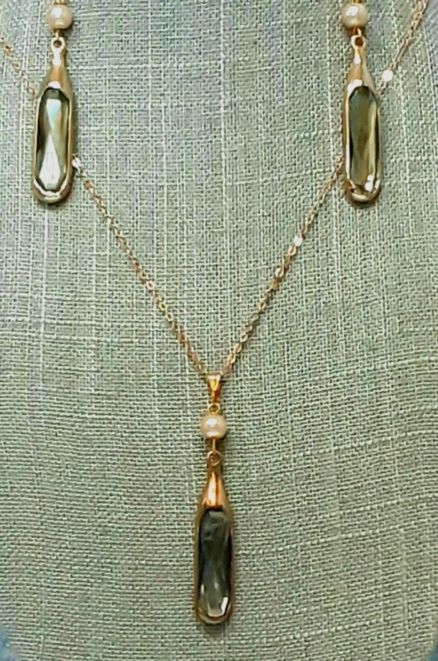 Collar y Pendientes RLM Soho Smokey Oliver Piedra Cristal, Perla, Tono Dorado Fb5  Foto 2 de 4