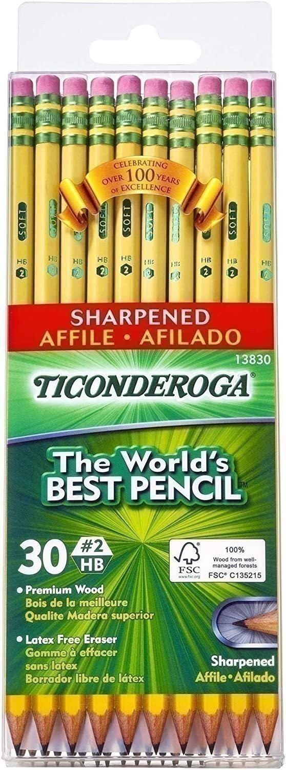 TICONDEROGA PENCILS, Wood-Cased #2 HB Soft, Pre-Sharpened with Eraser,...