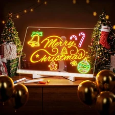 2026 LED Note Board with 7 Colors Pen,12"X8"Acrylic Dry Erase Message Board w...