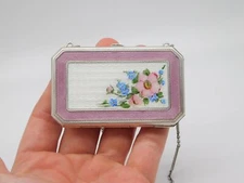 SWEET ART DECO EAM STERLING SILVER ENAMEL FLORAL FLOWER COIN CHANGE PURSE