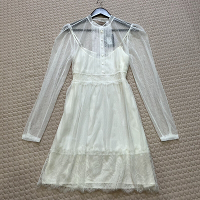 NWT TWINSET Womens Ruffled Lace Dress Size 44 White Knee Length Lined | eBay NWT TWINSET Womens Ruffled Lace Dress Size 44 White Knee Length Lined | eBay