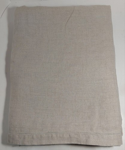 Embroided "F" Pottery Barn Natural Beige Linen Tablecloth 70 x 108 Pre-owned - Picture 2 of 7