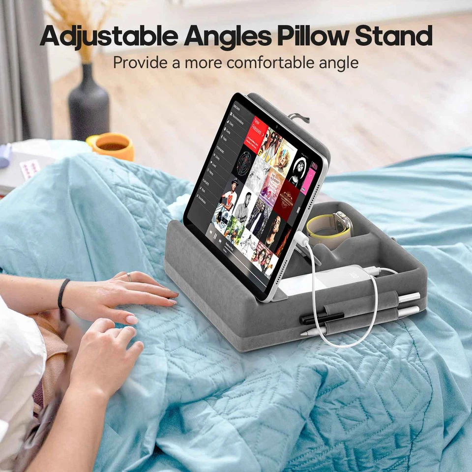 Tablet Pillow Stand with Storage Foldable iPad Holder Bed Lap Desk Adjustable - Image 4 of 4