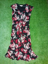 Size UK 12 E.W.M. STYLE FLORAL DRESS BLACK SUMMER WORK EDINBURGH WOOLEN MILL E