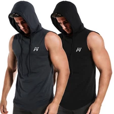 2 Pack MEETYOO Men's Tank Top Sports Shirt with Hoodie Sleeveless Muscle Shirts
