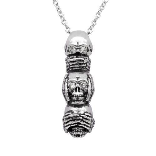 Speak No Evil, Hear No Evil, See No Evil Skull Necklace By Controse - Picture 1 of 4