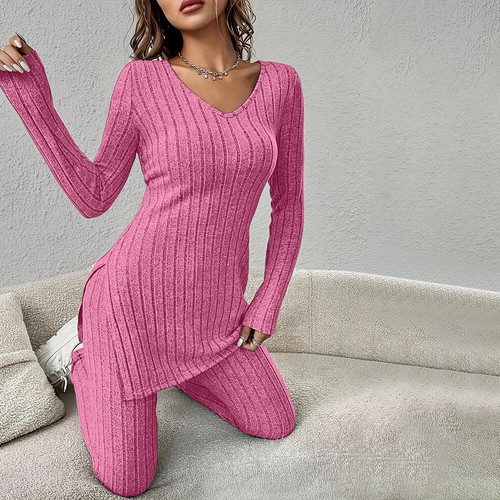 Women Ladies Lounge Wear Tracksuit Ribbed Loose Tops Pants Casual Co-ord Set US - Picture 22 of 31
