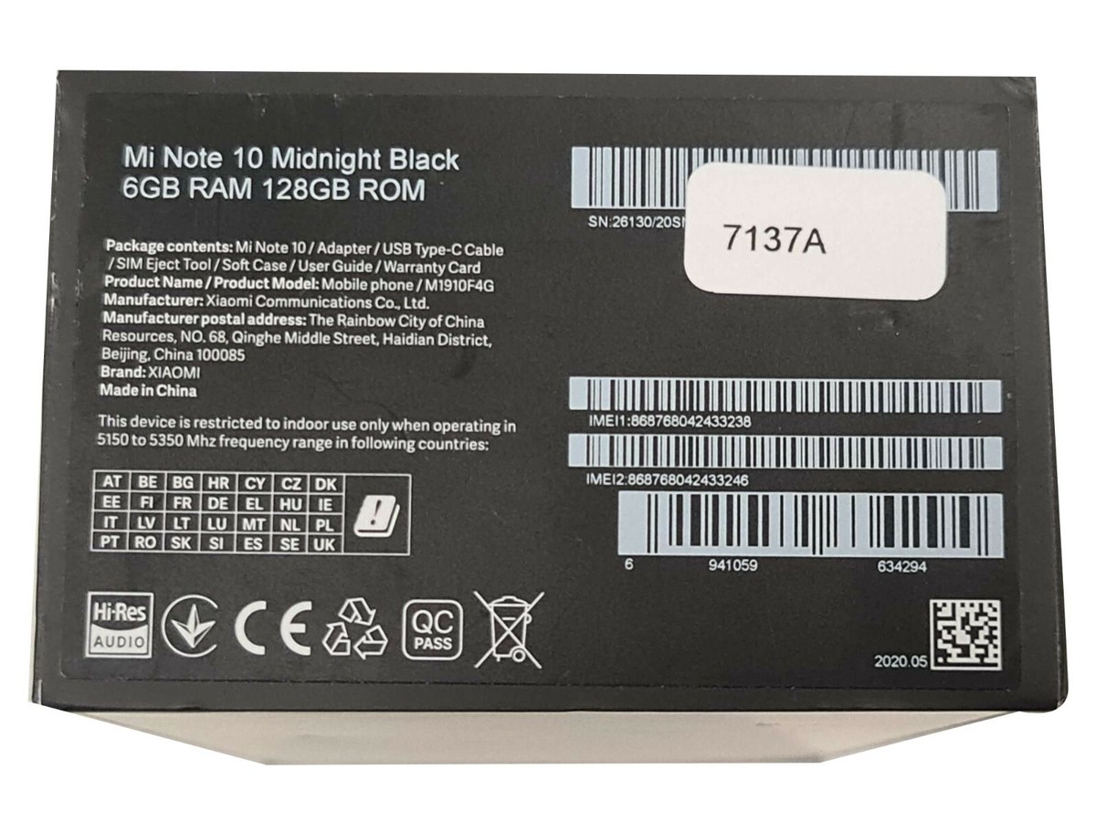 BNIB Xiaomi Mi Note 10 Dual SIM 128GB + 6GB Black Factory BNIB Xiaomi Mi Note 10 Dual SIM 128GB + 6GB Black Factory