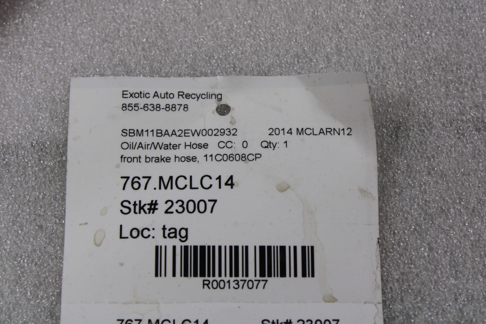 McLaren MP4-12C, Front Brake Hose, Used, P/N 11C0608CP