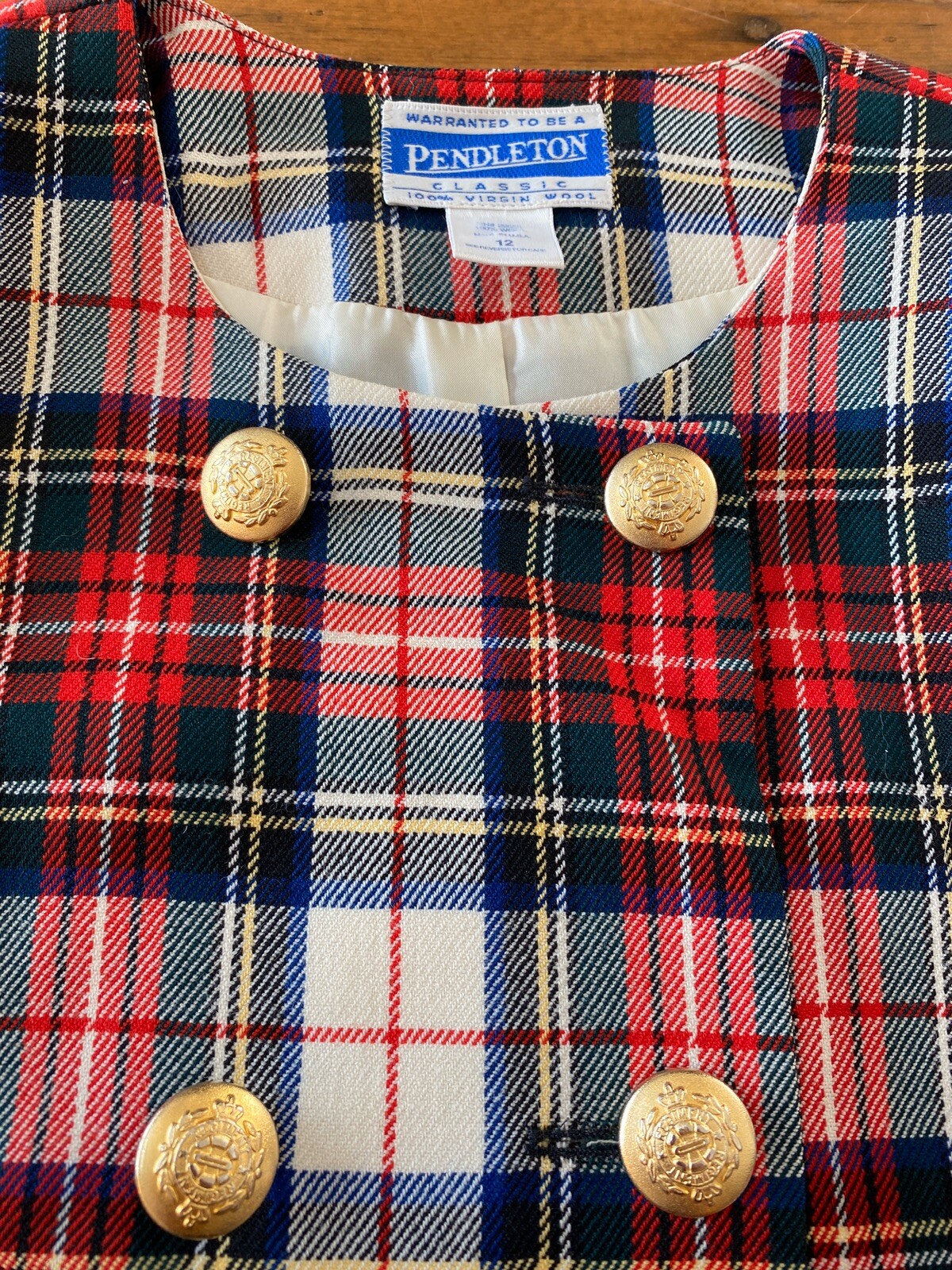 Vtg Pendleton Plaid Double Breasted Collarless Wo… - image 2
