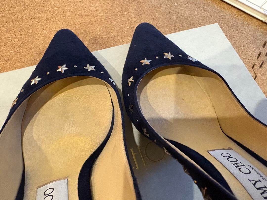 【JIMMY CHOO】ROMY 85ネイビー／シルバー 36 23cm Jimmy Choo Romy 85 Pump Heel Navy Silver Suede Studded EU36