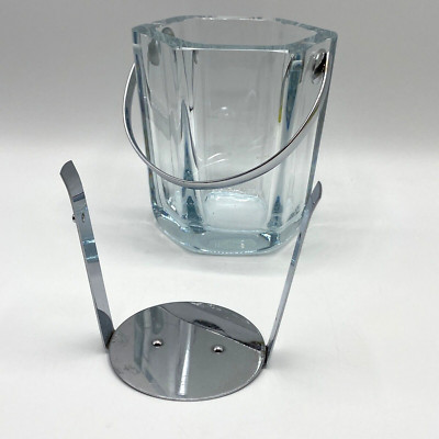 Vintage dickes Glas kleiner achteckiger Eiskübel Chromeinsatz & Griff RAND CHIPS