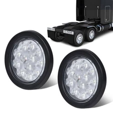 2pcs 4 Inch Round 24 LED Reverse Backup Tail Lights Trailer Truck Clear Lens 12V