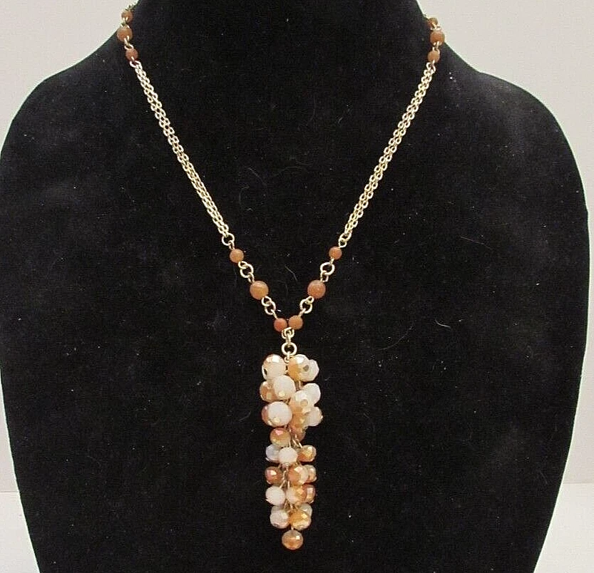 Macys заявление ожерелье ~ великолепный висячий розовый/белый ~ огранки стекла и золотой цепи - Изображение 2 из 2