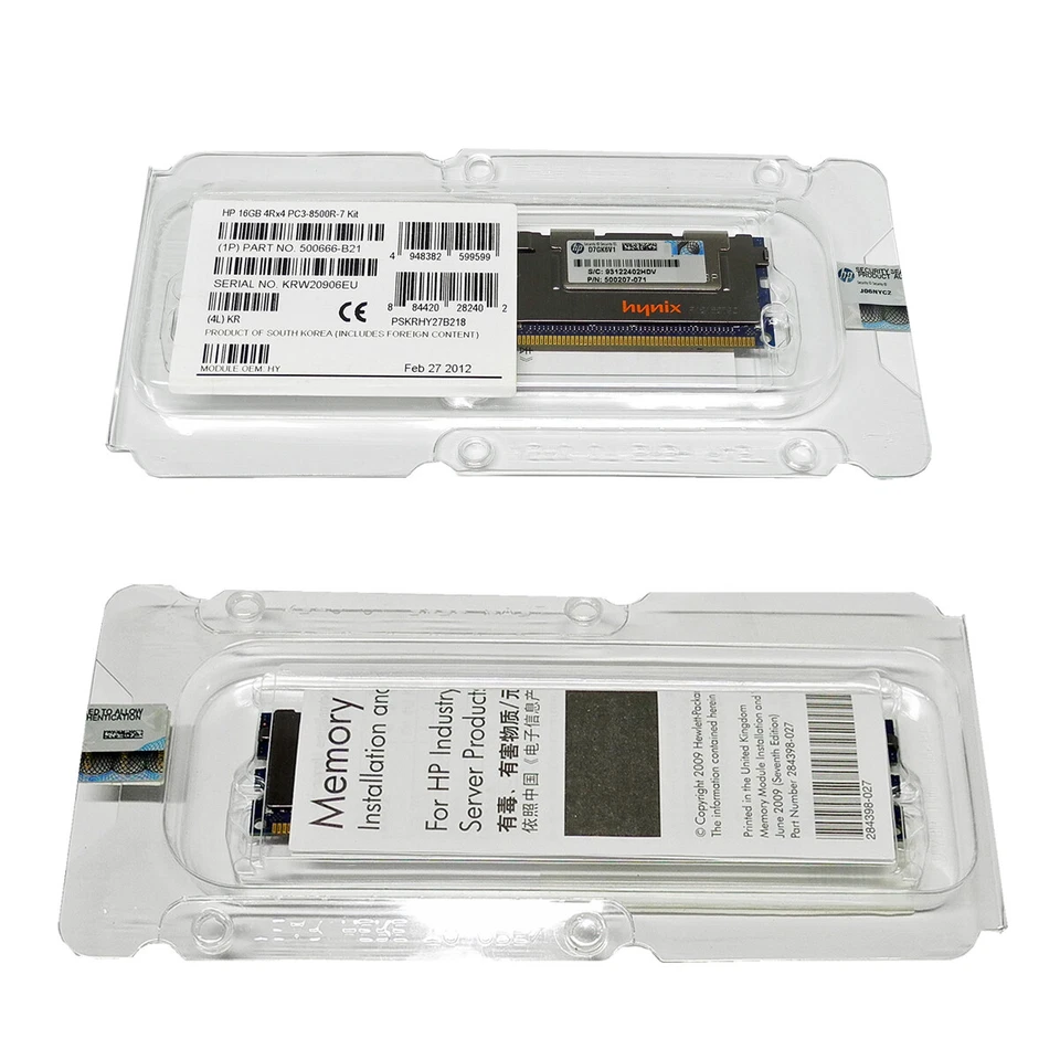 HP Hynix 16 GB 4Rx4 PC3-8500R-7 Kit DDR3 RAM REG ECC DDR3 500207-071 nuovo sc... - Immagine 2 di 3