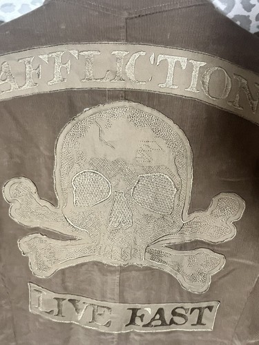 AFFLICTION Men's Tan Corduroy Embroidered Skull Coat Casual Sport Jacket M-40/42 - Picture 16 of 23