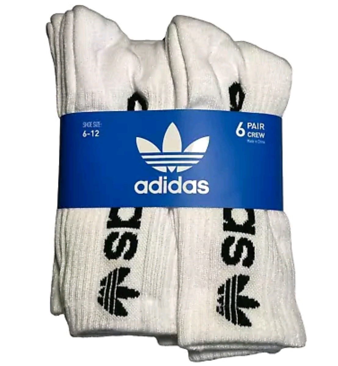 adidas Crew Socks Mens 6-12 White Ribbed Spellout Logo Wicking Athletic 6 Pair-image