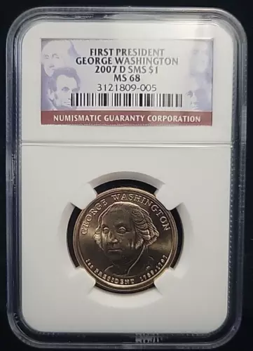 2007 D George Washington SMS Presidential Dollar NGC MS68 | Satin Finish